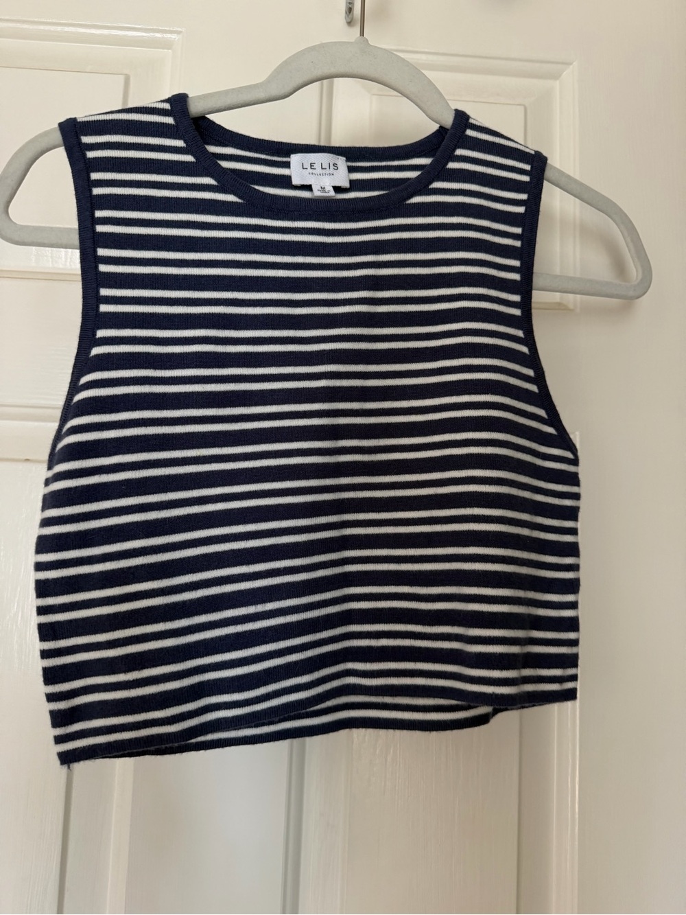 Le Lis Navy & White Striped Cropped Knit Tank